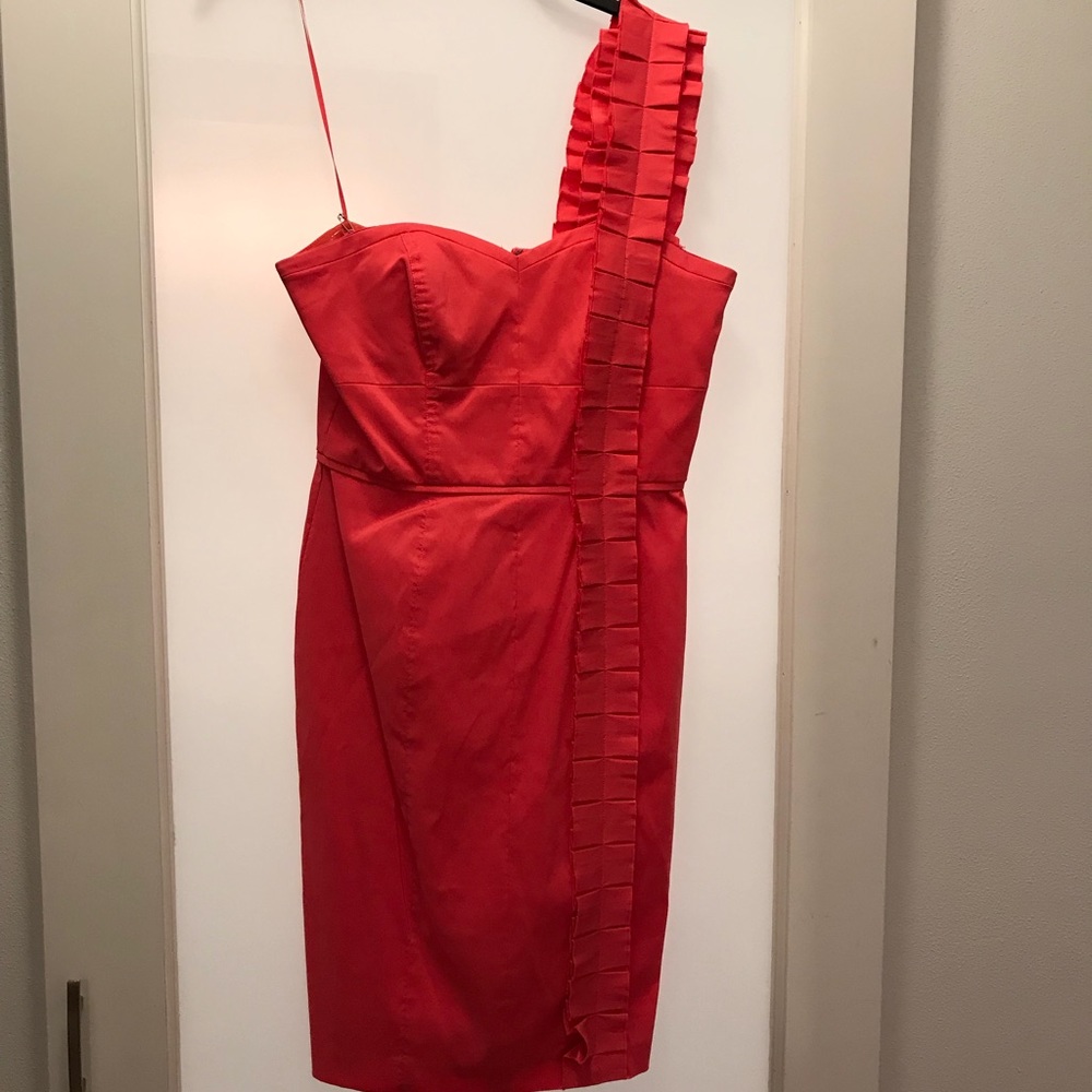 Jessica Simpson Coral One Shoulder Ruffle Dress